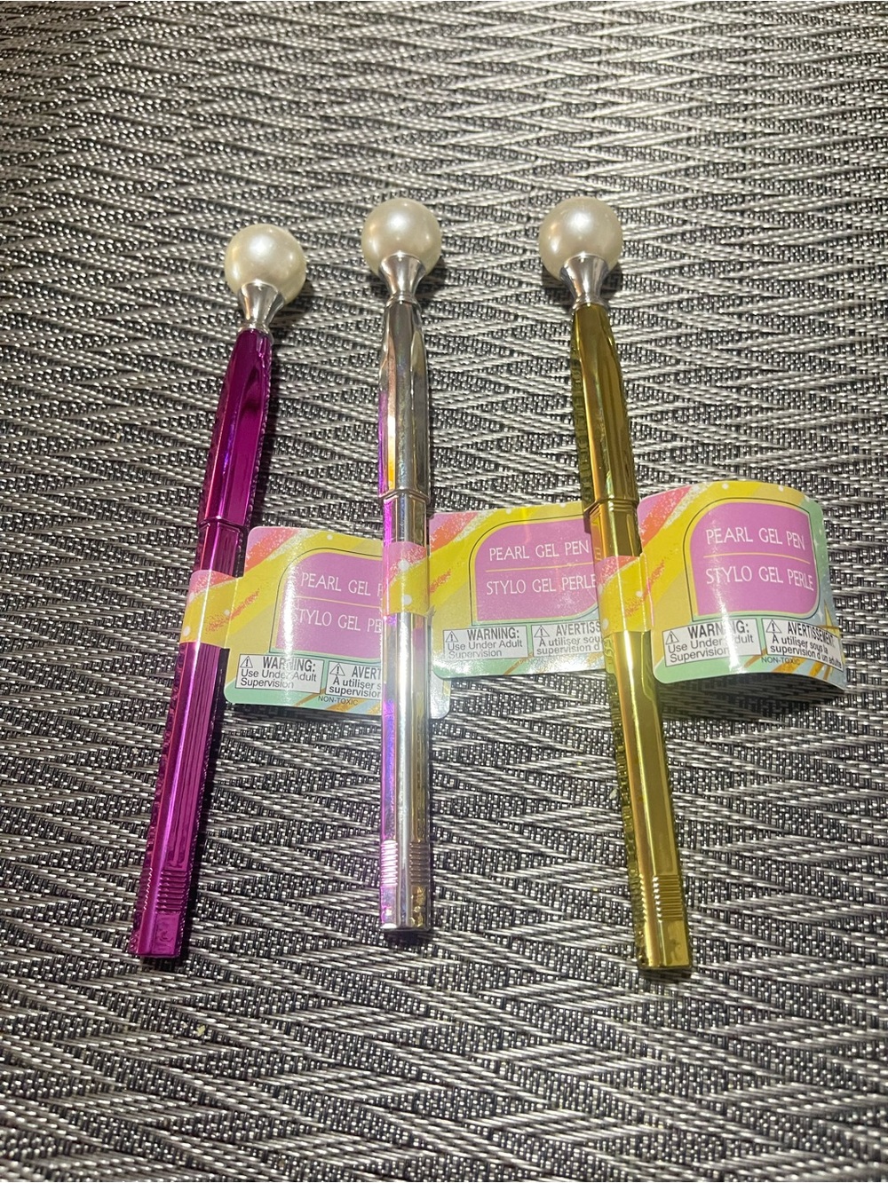 Pearl-Topped Gel Pen Set — Pink, Silver & Gold Party Favor Pack